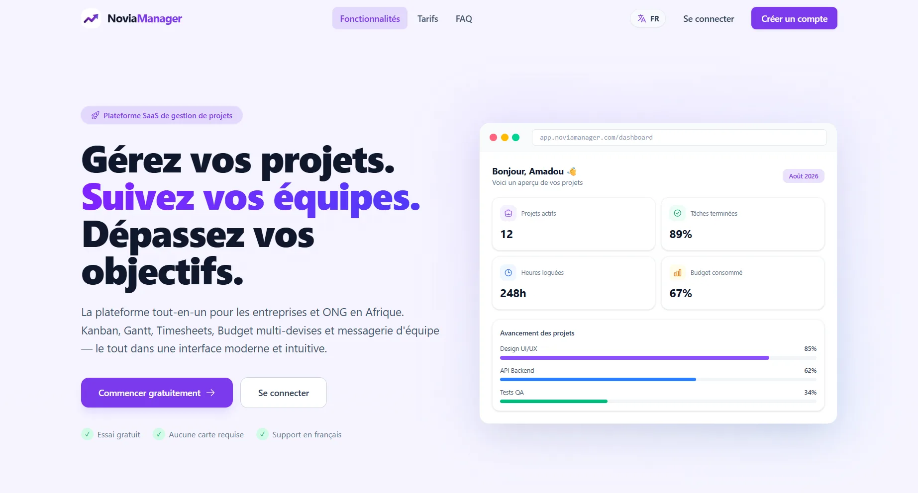 Novia Manager | La Suite SaaS de Gestion de Projets